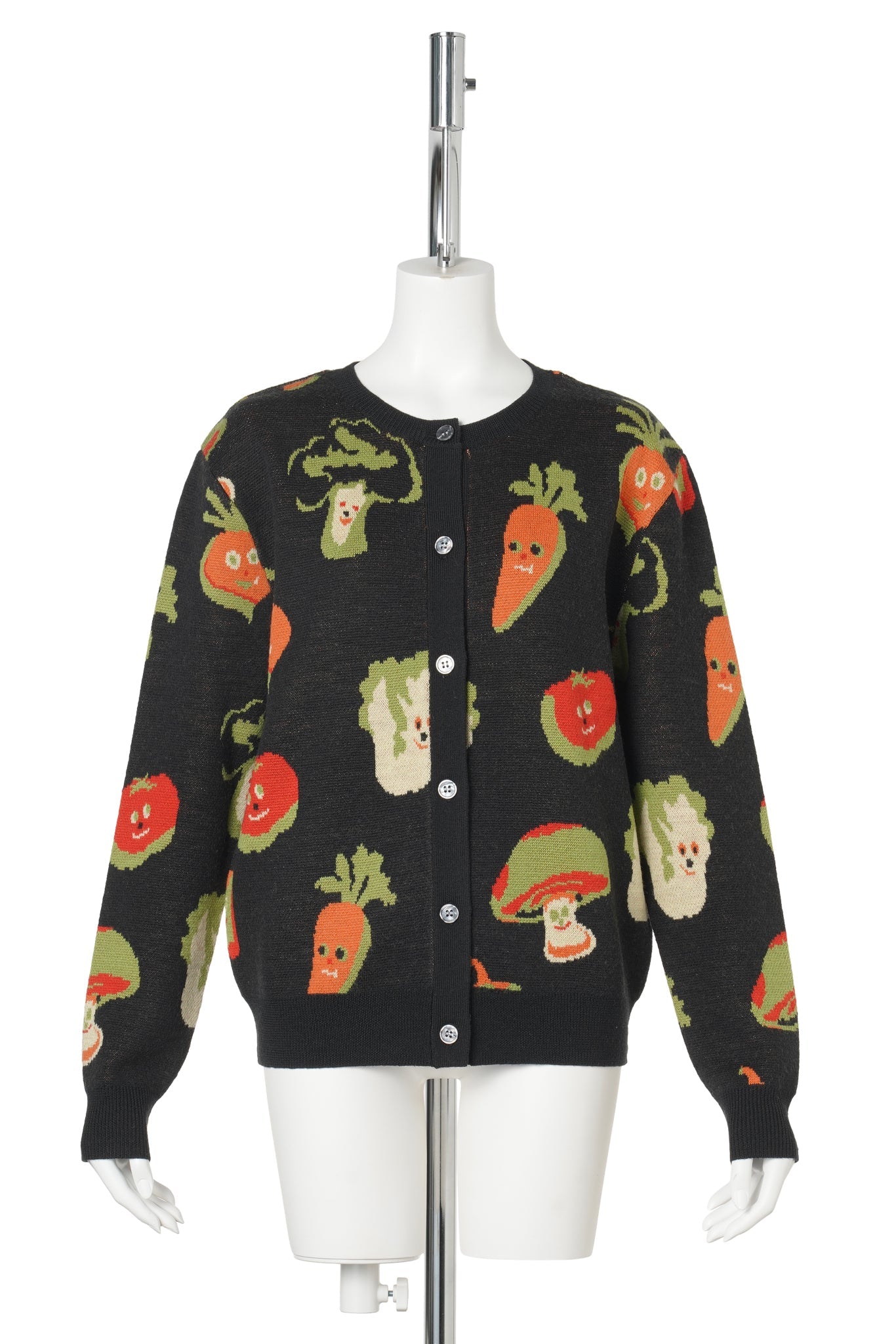 VEGGIE JACQUARD CARDIGAN / BLACK & MULTICOLOR