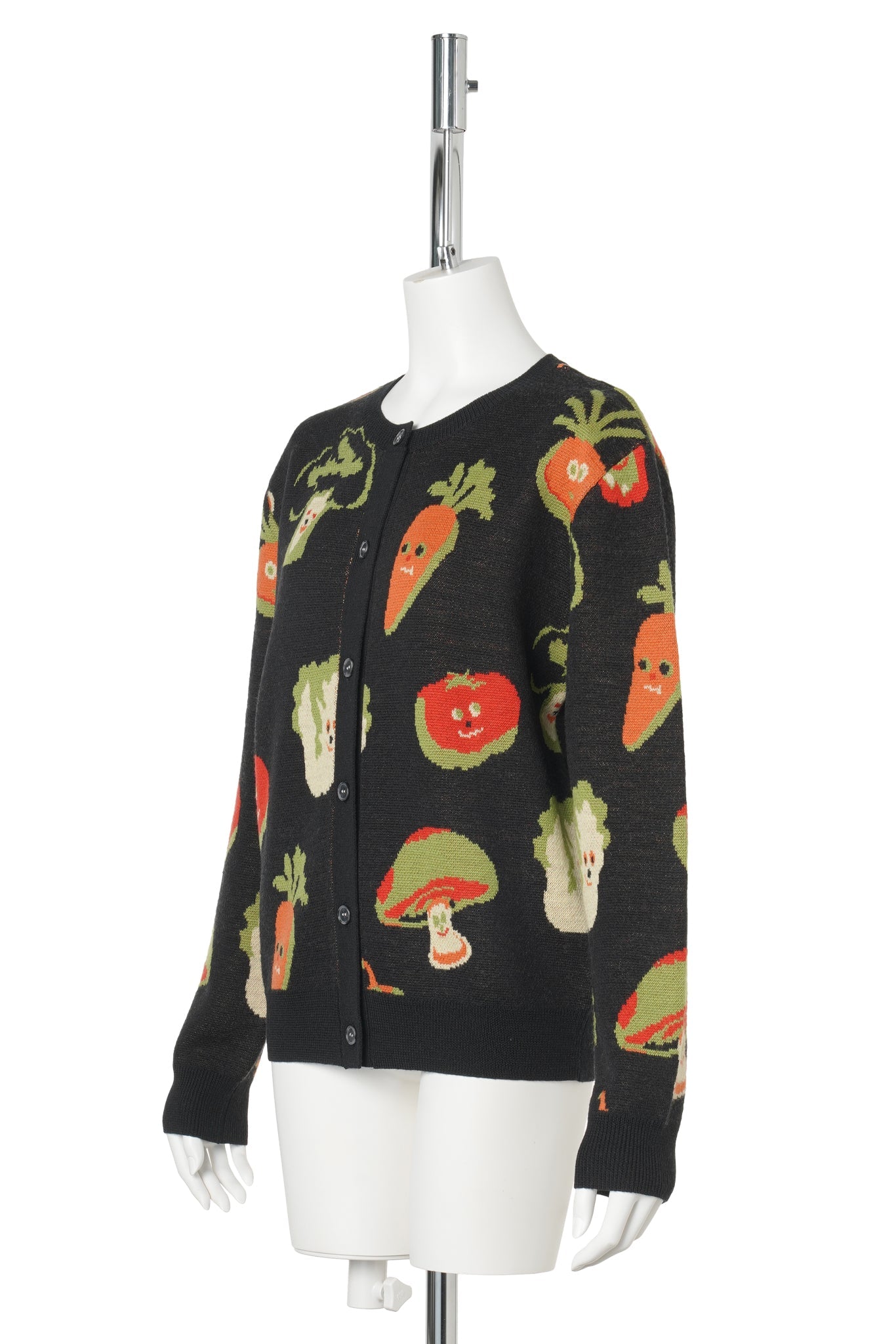 VEGGIE JACQUARD CARDIGAN / BLACK & MULTICOLOR