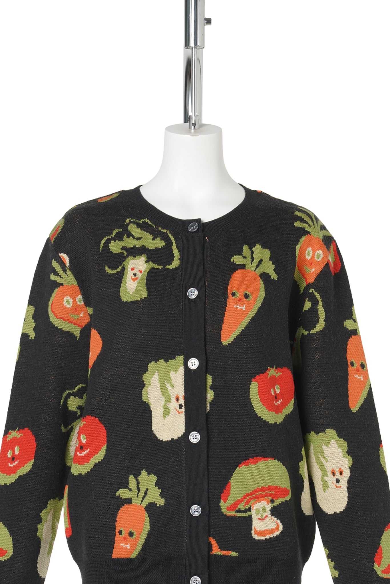 VEGGIE JACQUARD CARDIGAN / BLACK & MULTICOLOR