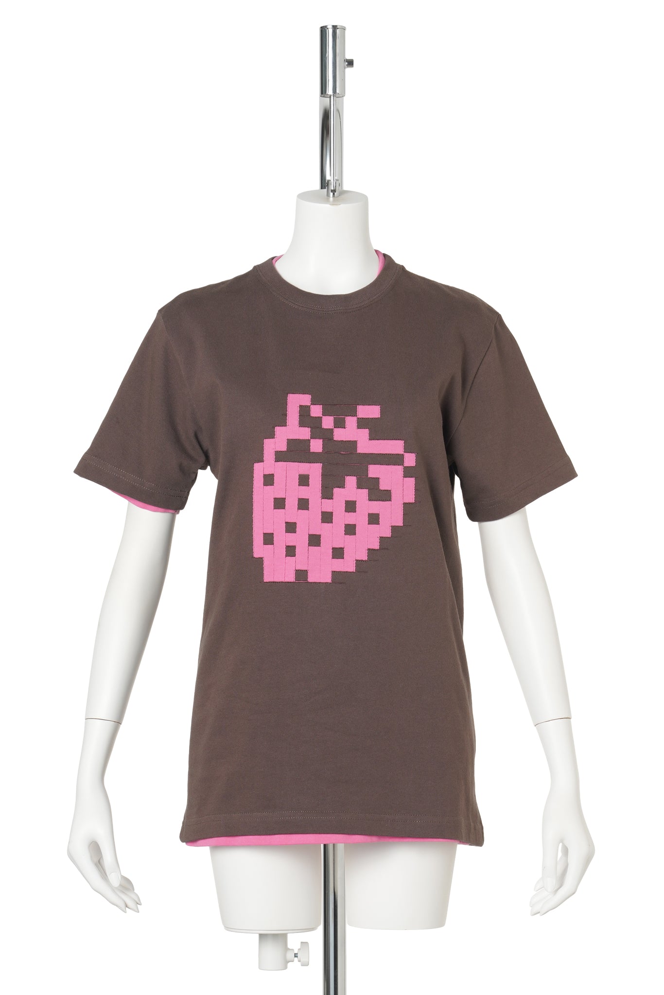 STRAWBERRY LAYERED WOVEN TEE / BROWN & PINK
