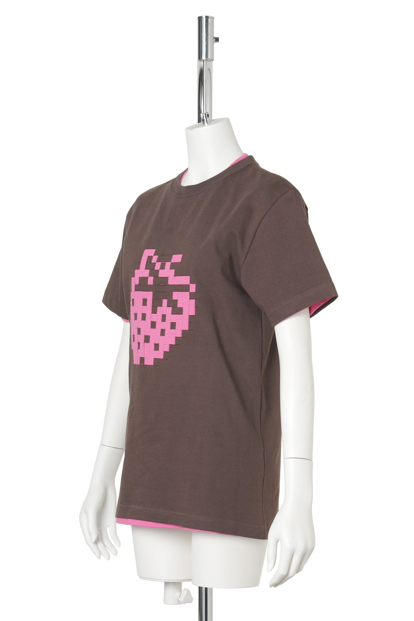 STRAWBERRY LAYERED WOVEN TEE / BROWN & PINK