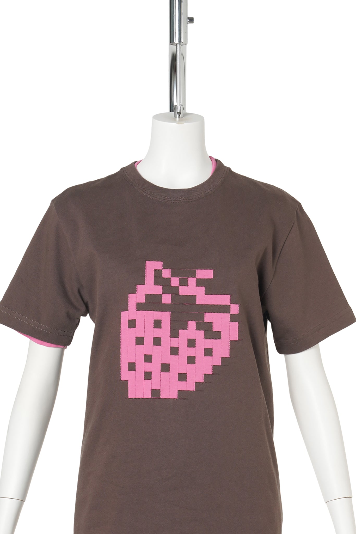 STRAWBERRY LAYERED WOVEN TEE / BROWN & PINK