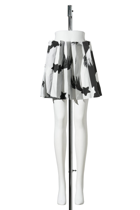 SHOOTING STAR FLIP PLEAT MINI SKIRT / BLACK/WHITE SHOOTING STAR