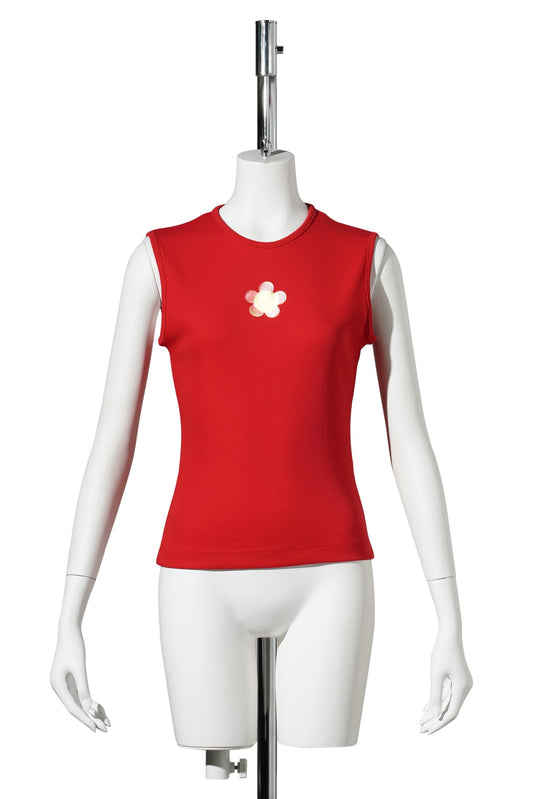 CREW NECK FLOWER PATCH TANK / RED W/FLOWER
