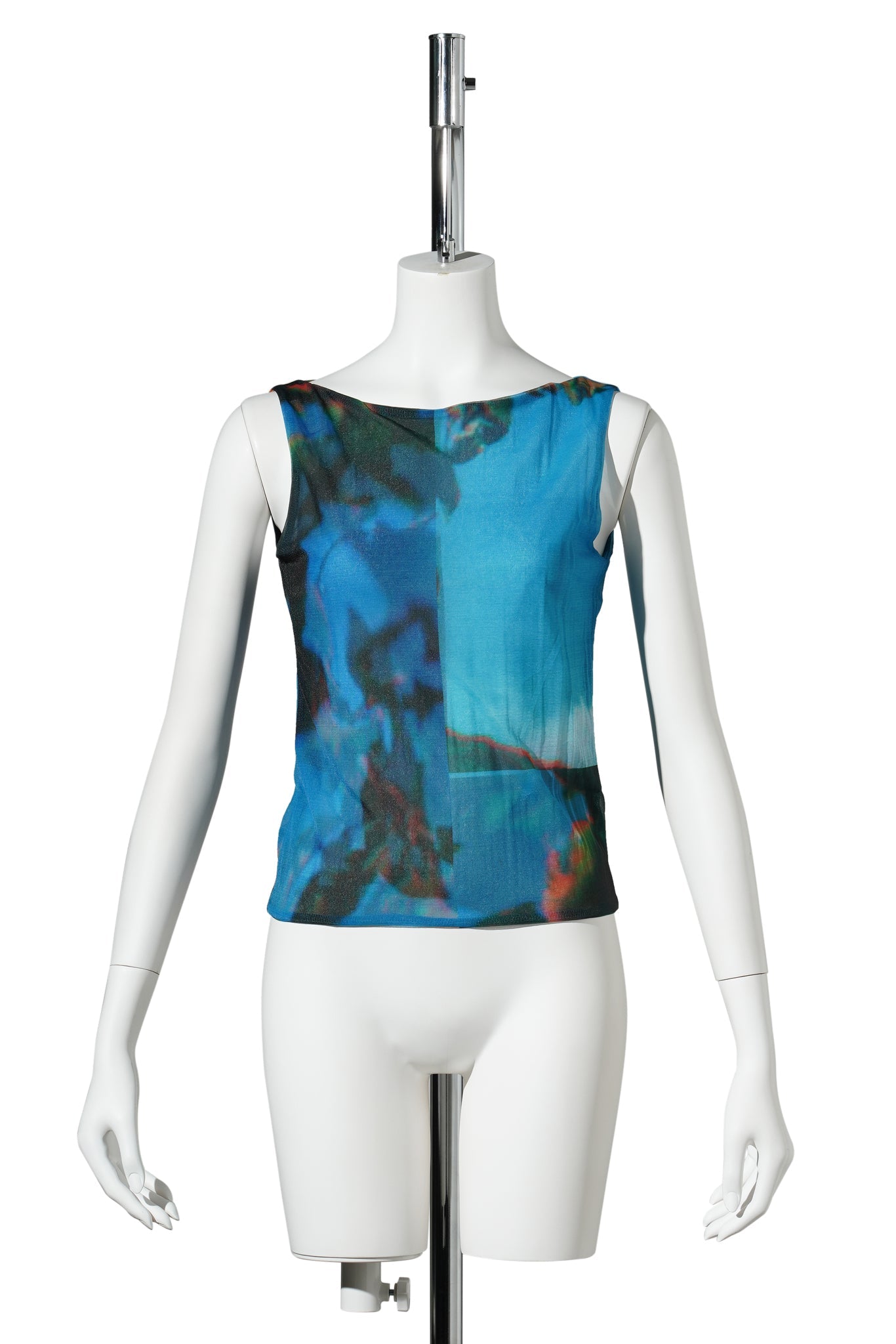 LOOP MESH SEMI SHEER BOAT NECK PRINT TANK / APPLE TREE