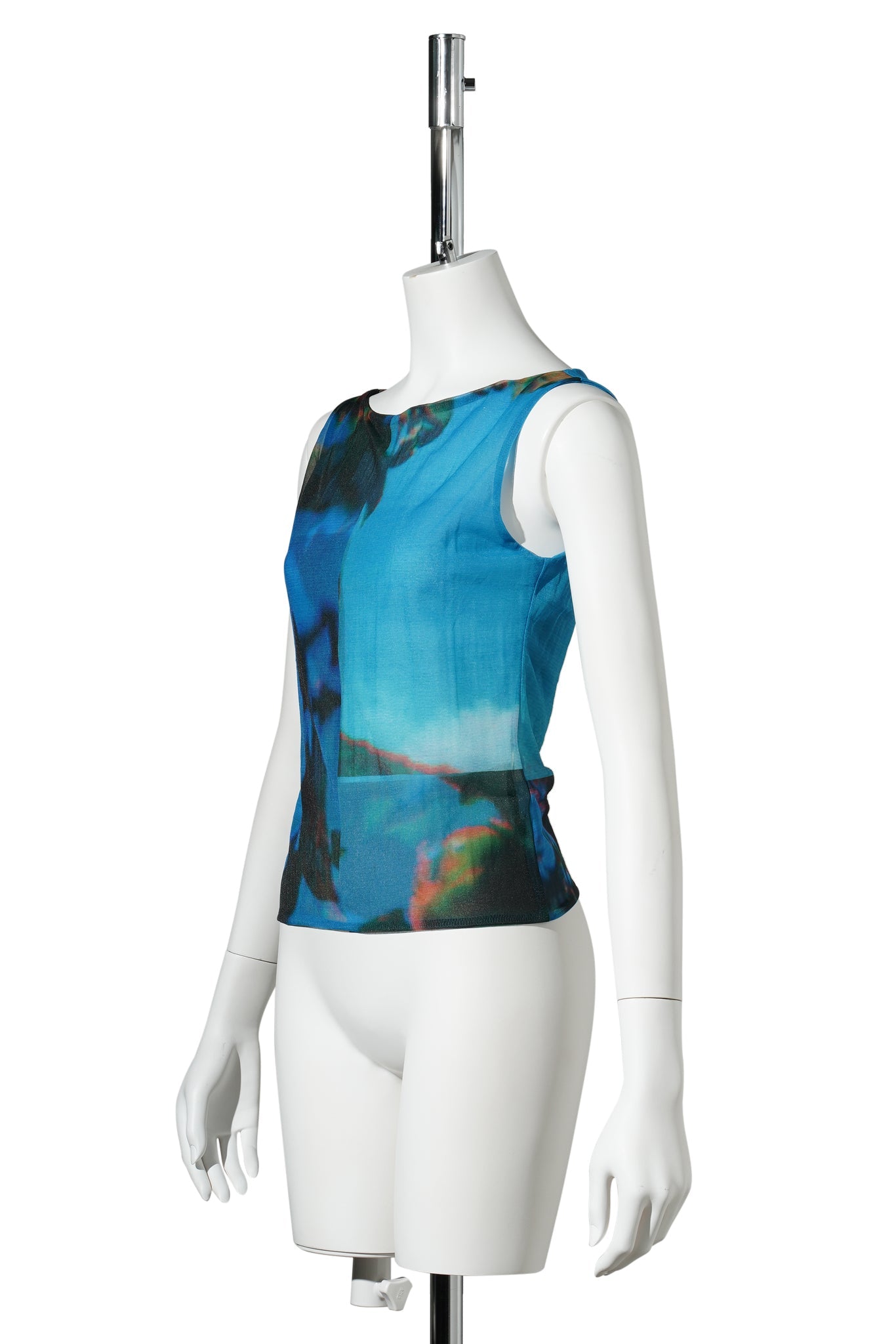 LOOP MESH SEMI SHEER BOAT NECK PRINT TANK / APPLE TREE