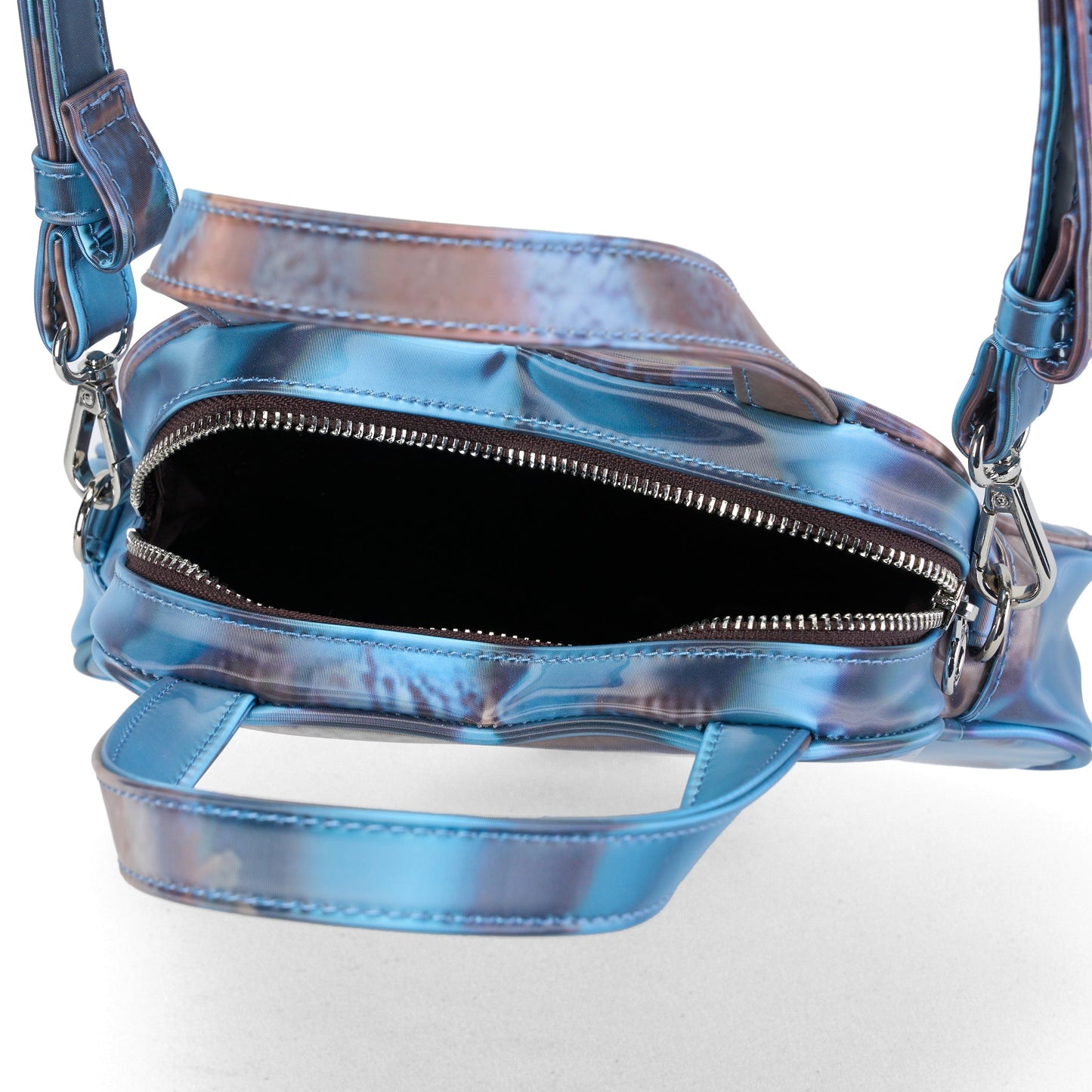 LENTICULAR MINI FLOWER HANDBAG / BLUE TIGER EYE CALF PRINT