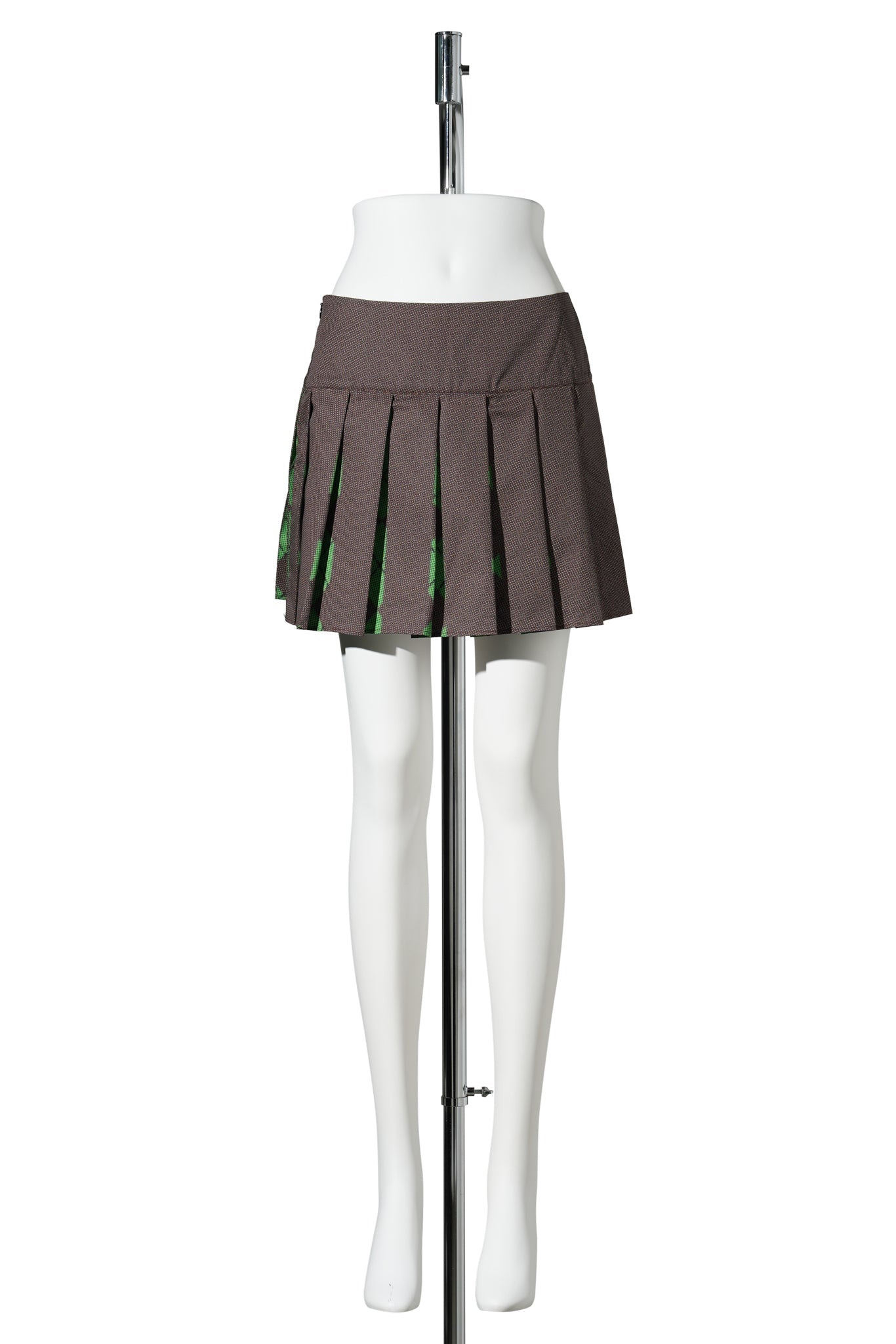 PLEATED MINI SKIRT / CHOCOLATE/GREEN ARGYLE