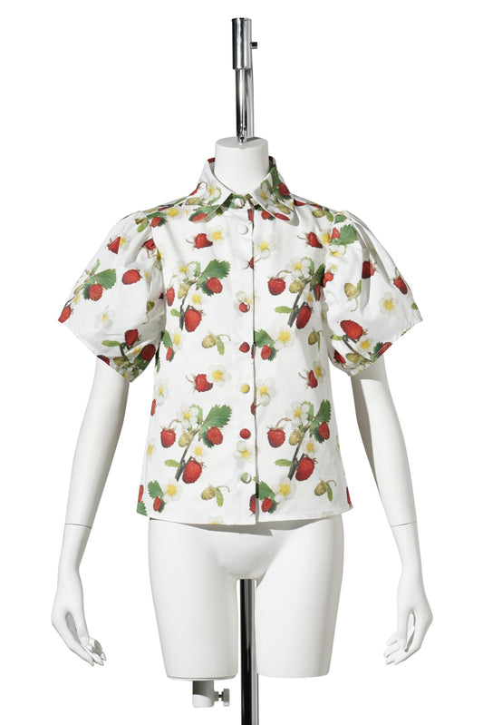 PRINTED PUFFSLEEVE BUTTON-UP / STRAWBERRY BLOSSOM