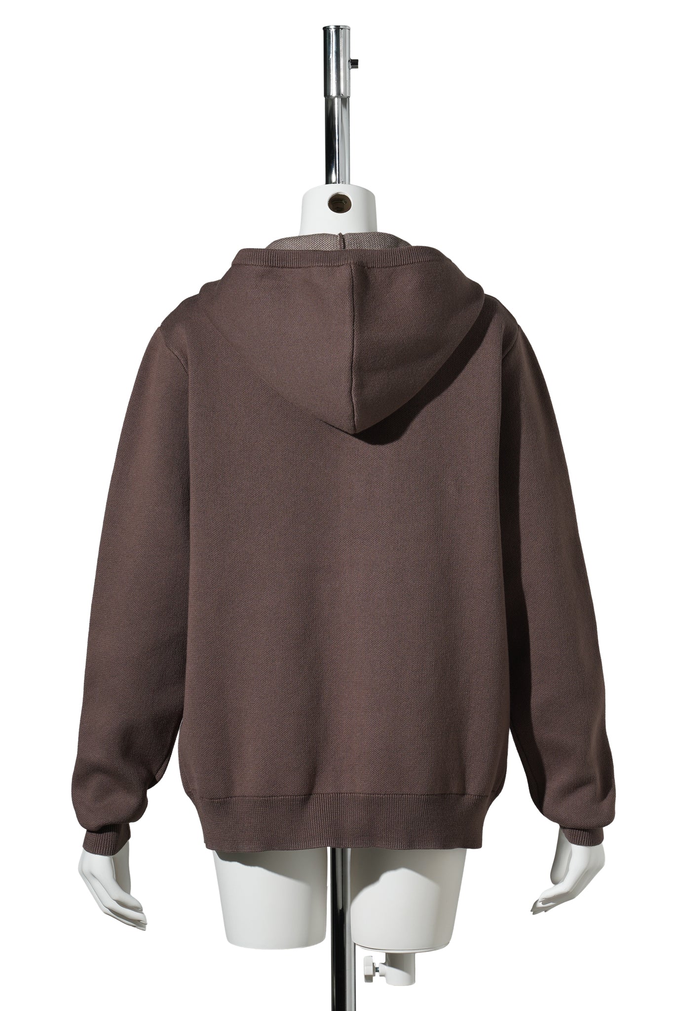 QUESTION MARK KNIT ZIP-UP HOODIE / BROWN/BEIGE