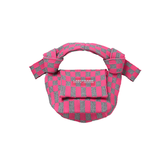 METALLIC ICHIMATSU OBI BAG / SILVER/NEON PINK