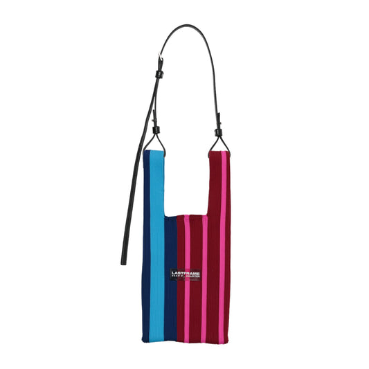 RANDOM STRIPE MARKET BAG SMALL / BORDEAUX x NEON PINK