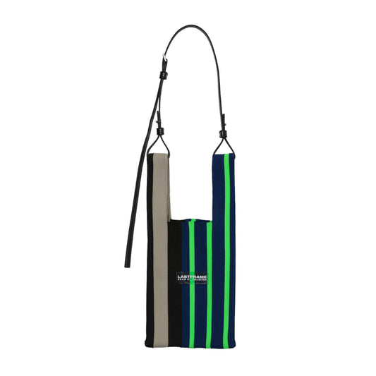 RANDOM STRIPE MARKET BAG SMALL / NAVY x NEON GREEN