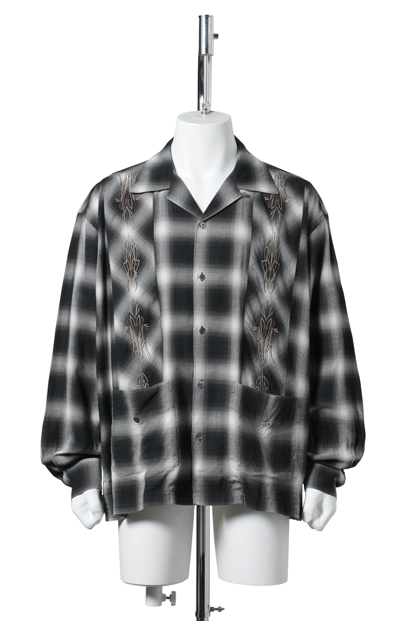 OMBRE PLAID CURBAN SHIRTS (LS) / BLACK