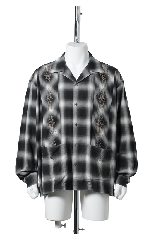 OMBRE PLAID CURBAN SHIRTS (LS) / BLACK