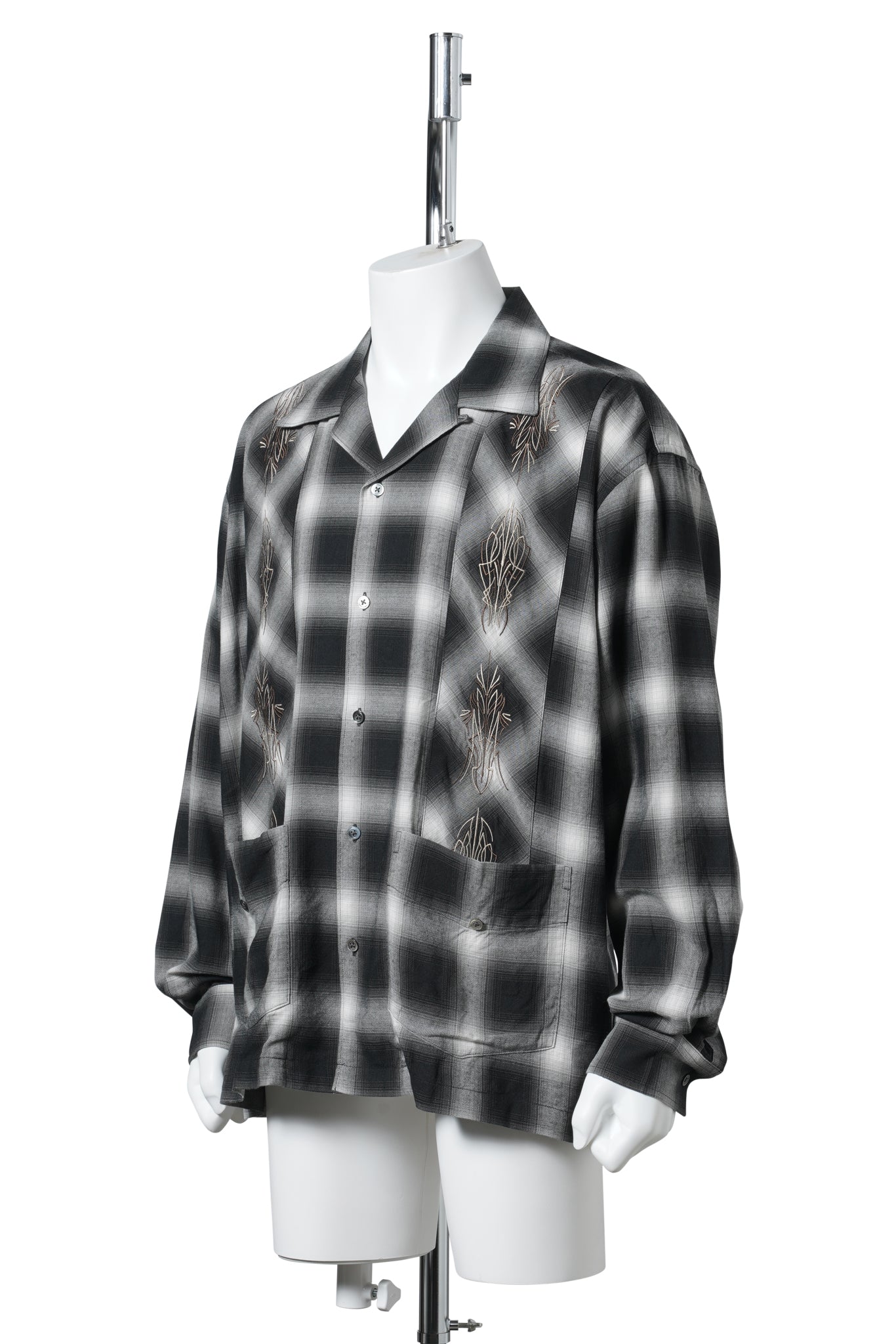 OMBRE PLAID CURBAN SHIRTS (LS) / BLACK