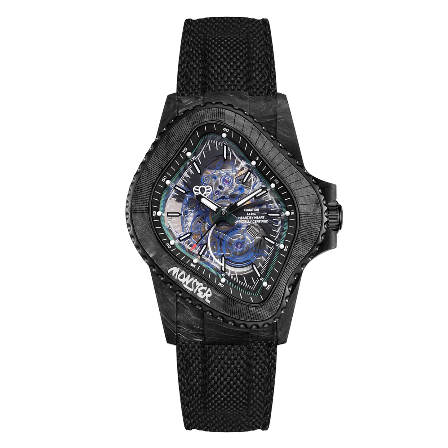PEA005 / BLACK CFRP BEZEL & MULTI-LAYERED TRANSPARENT DIAL & BLACK CANVAS VELCRO STRAP