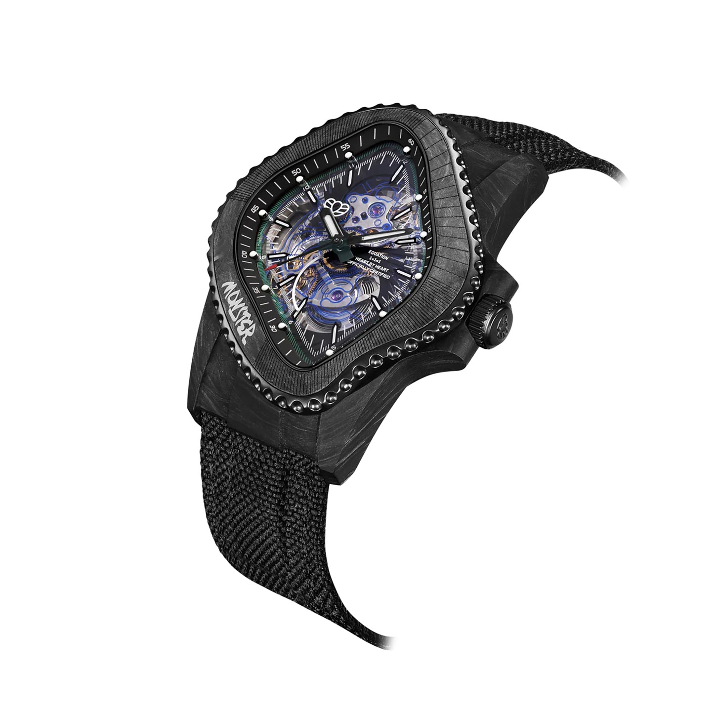 PEA005 / BLACK CFRP BEZEL & MULTI-LAYERED TRANSPARENT DIAL & BLACK CANVAS VELCRO STRAP
