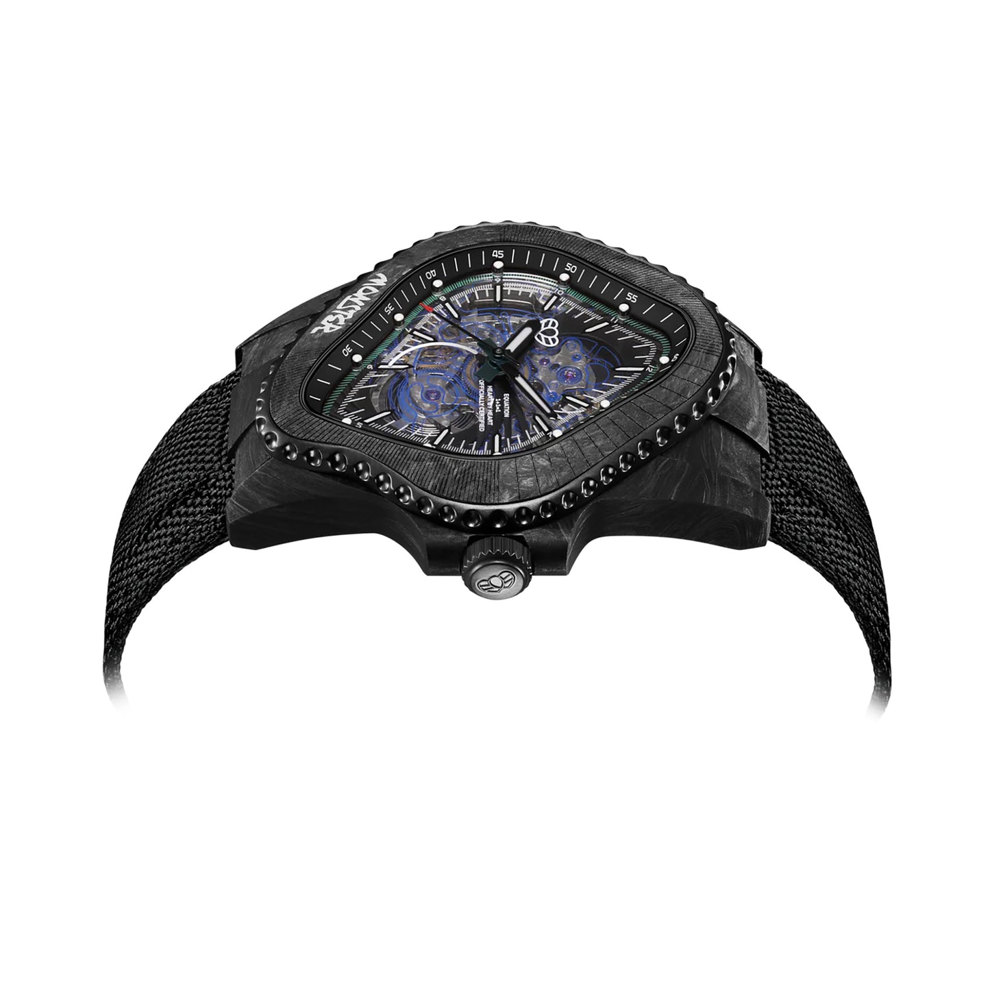 PEA005 / BLACK CFRP BEZEL & MULTI-LAYERED TRANSPARENT DIAL & BLACK CANVAS VELCRO STRAP