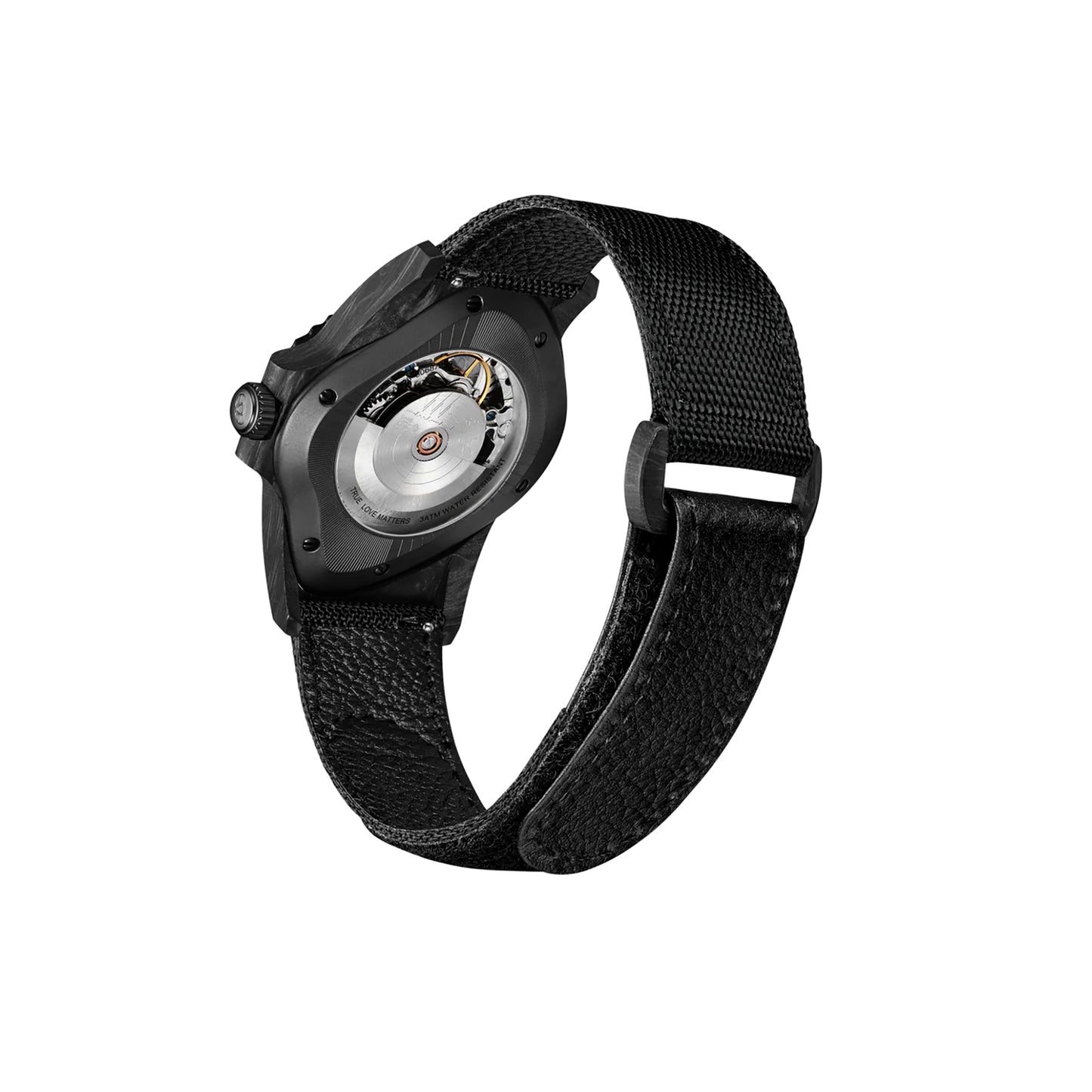 PEA005 / BLACK CFRP BEZEL & MULTI-LAYERED TRANSPARENT DIAL & BLACK CANVAS VELCRO STRAP