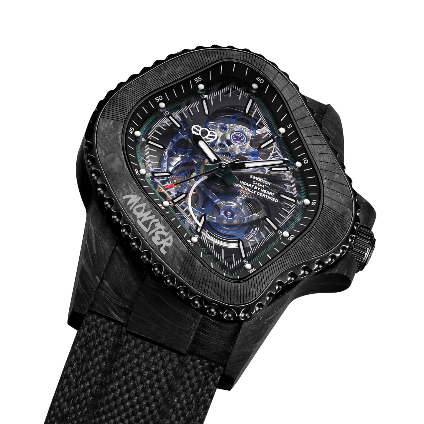PEA005 / BLACK CFRP BEZEL & MULTI-LAYERED TRANSPARENT DIAL & BLACK CANVAS VELCRO STRAP