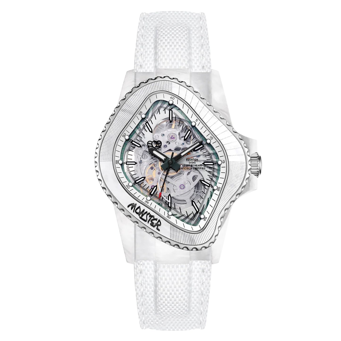 PEA005 / WHITE GFRP BEZEL & MULTI-LAYERED TRANSPARENT DIAL & WHITE CANVAS VELCRO STRAP
