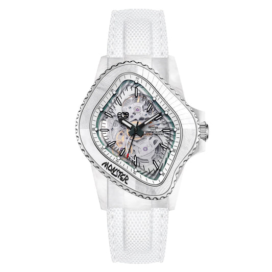 PEA005 / WHITE GFRP BEZEL & MULTI-LAYERED TRANSPARENT DIAL & WHITE CANVAS VELCRO STRAP
