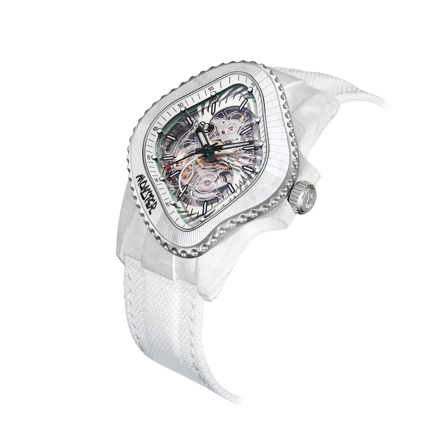 PEA005 / WHITE GFRP BEZEL & MULTI-LAYERED TRANSPARENT DIAL & WHITE CANVAS VELCRO STRAP