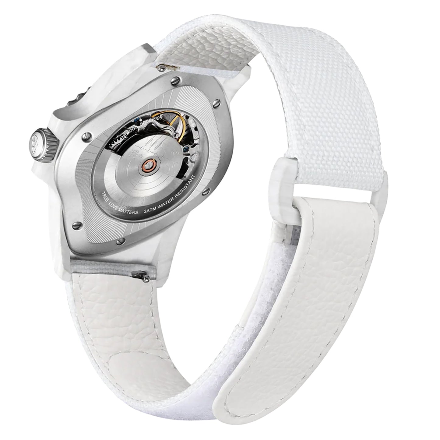 PEA005 / WHITE GFRP BEZEL & MULTI-LAYERED TRANSPARENT DIAL & WHITE CANVAS VELCRO STRAP