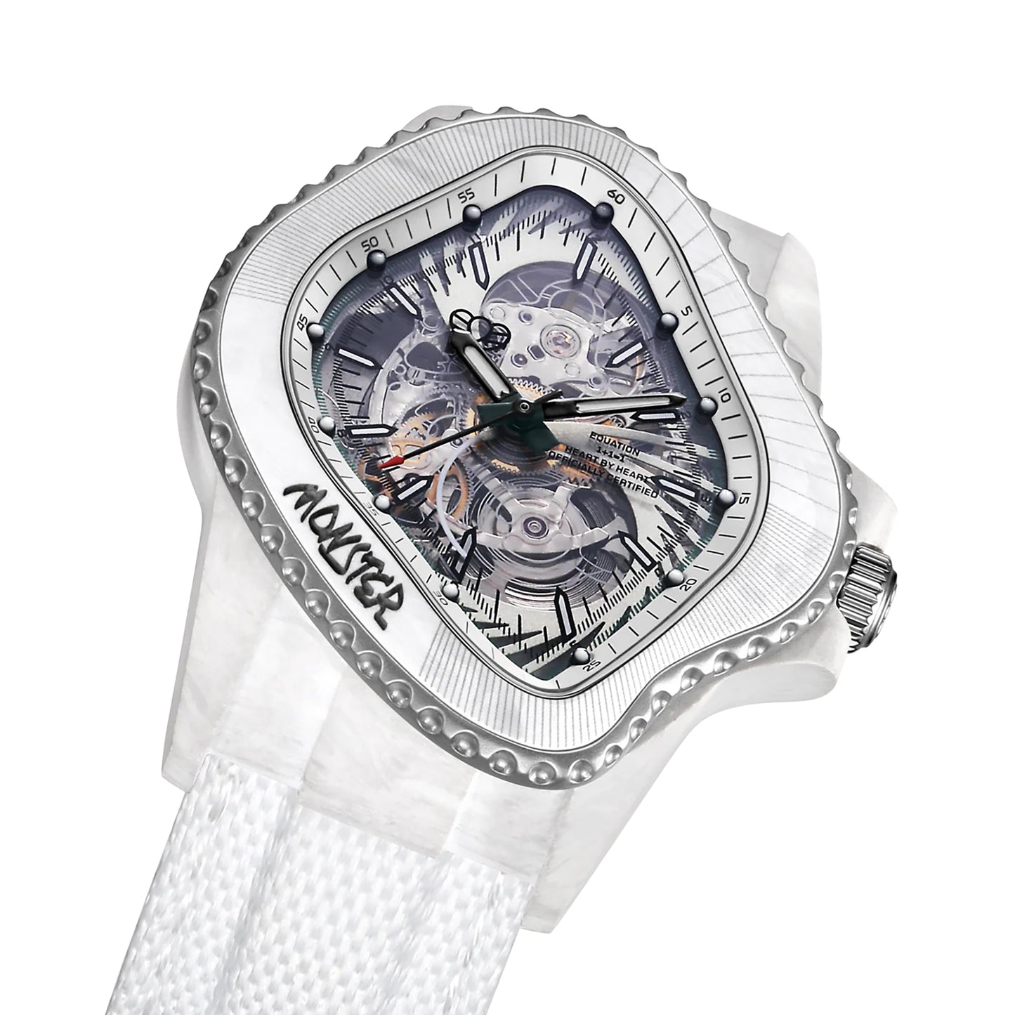 PEA005 / WHITE GFRP BEZEL & MULTI-LAYERED TRANSPARENT DIAL & WHITE CANVAS VELCRO STRAP