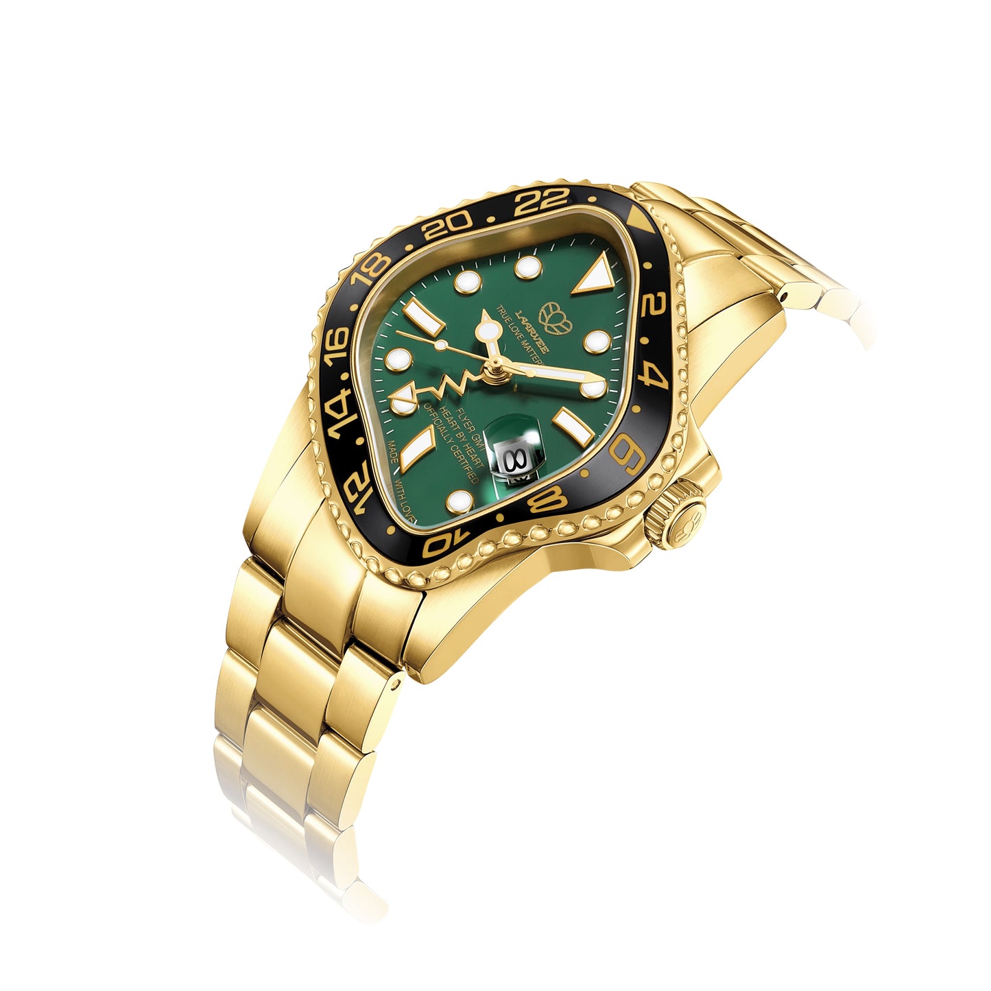 PEA001GMT / GOLDEN PRECISION STEEL&BLACK CERAMIC BEZEL&GREEN DIAL