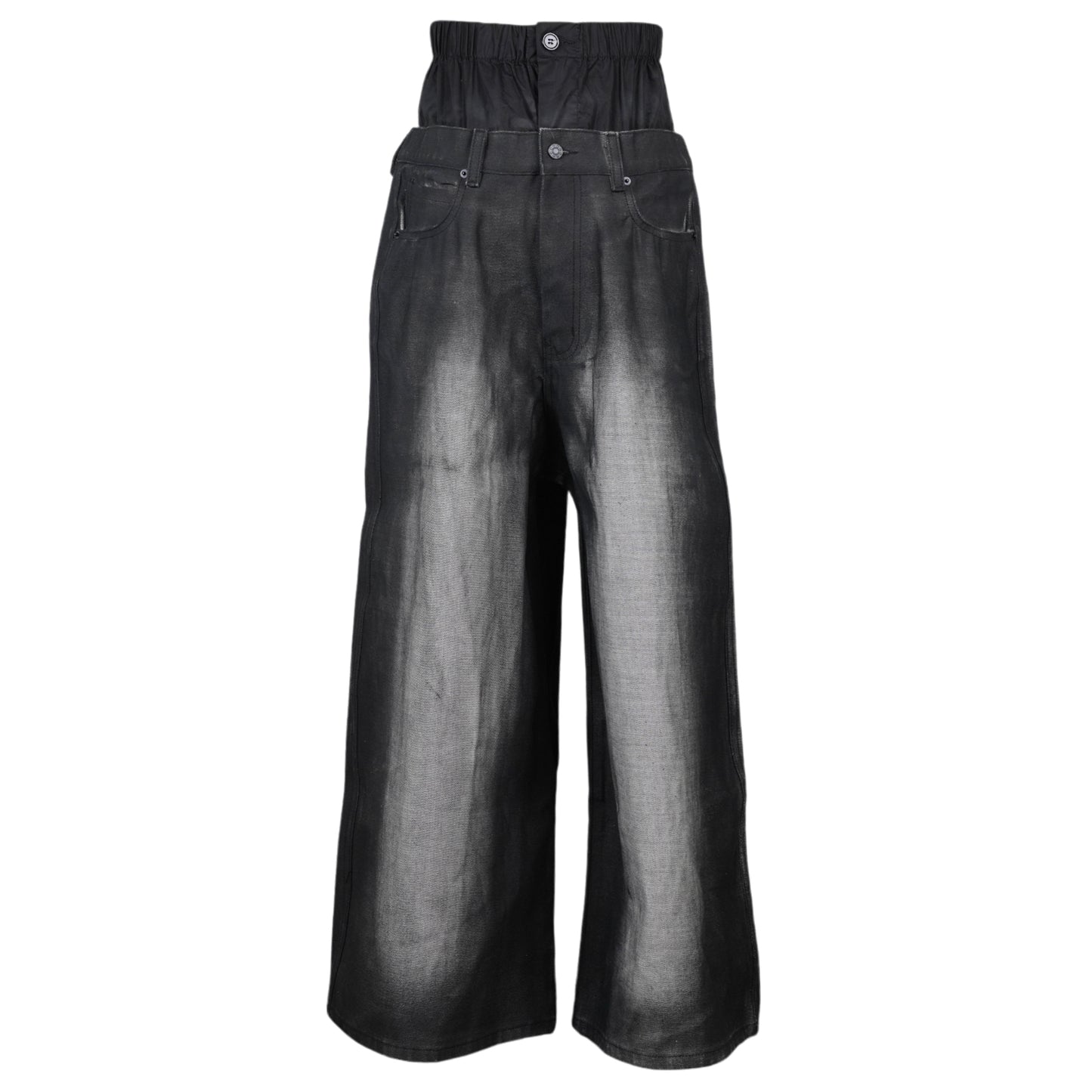 DOUBLE WAIST DENIM PANTS / BLACK