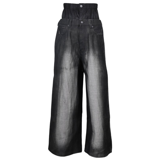 DOUBLE WAIST DENIM PANTS / BLACK