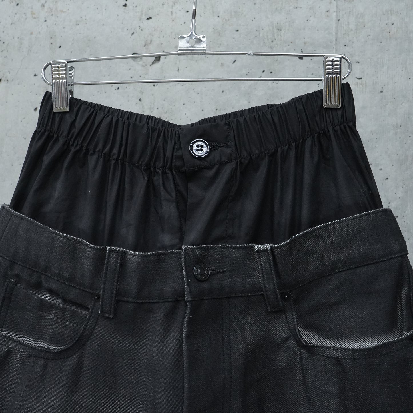 DOUBLE WAIST DENIM PANTS / BLACK