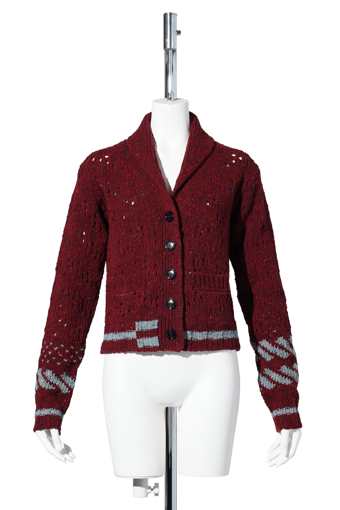 SHRUNKEN SHAWL NECK CARDIGAN / BURGUNDY/SKY