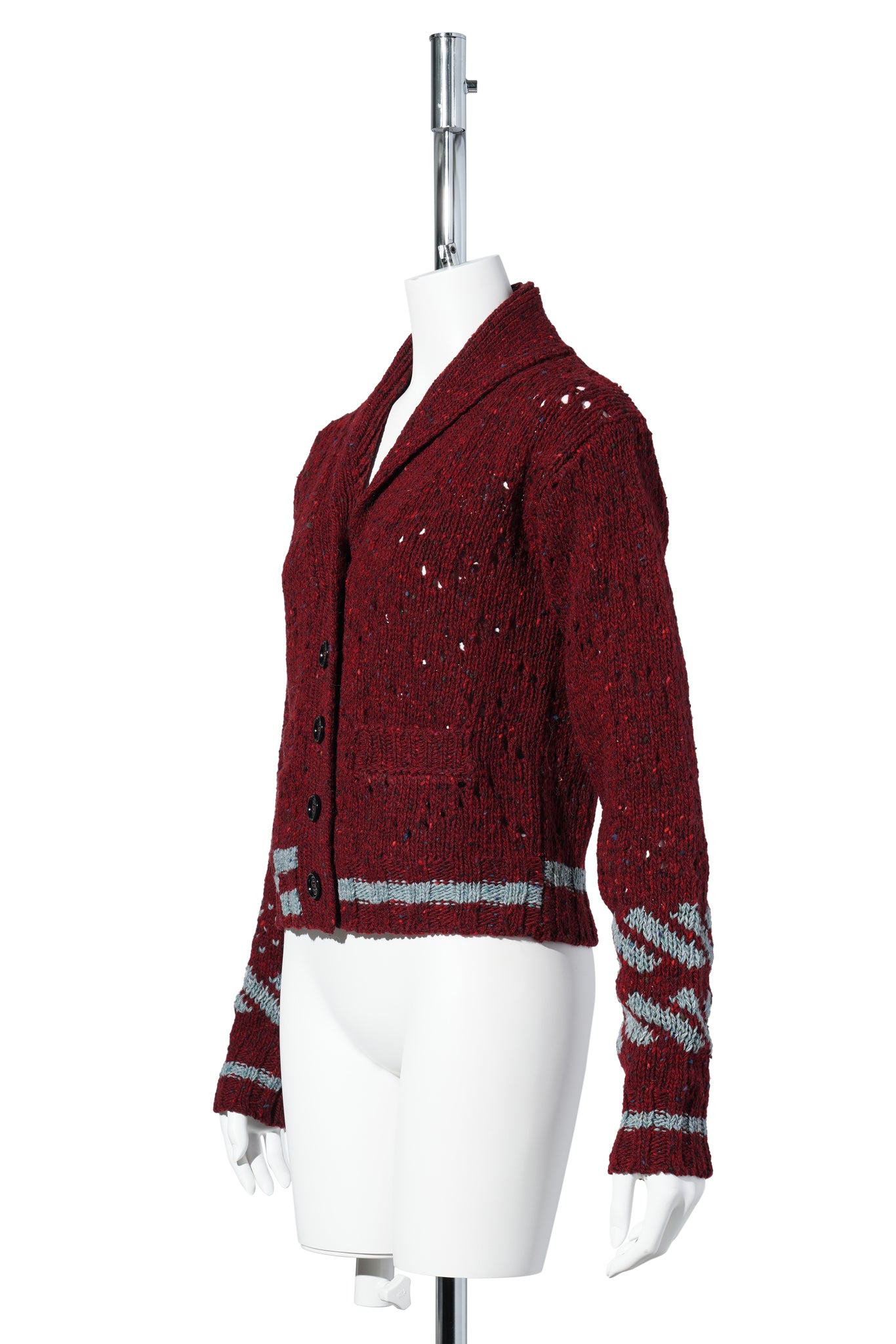 SHRUNKEN SHAWL NECK CARDIGAN / BURGUNDY/SKY