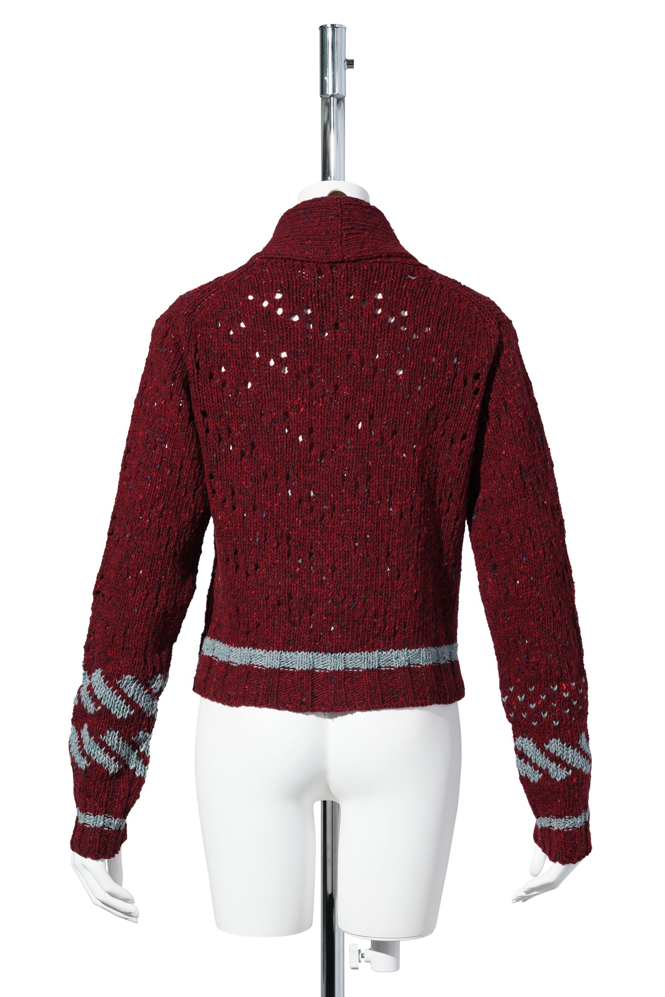 SHRUNKEN SHAWL NECK CARDIGAN / BURGUNDY/SKY