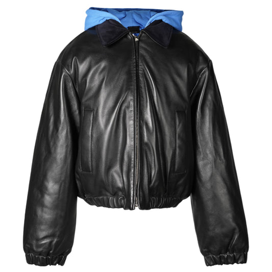 BOMBER W/ DETACHABLE HOOD / BLACK/BLUE