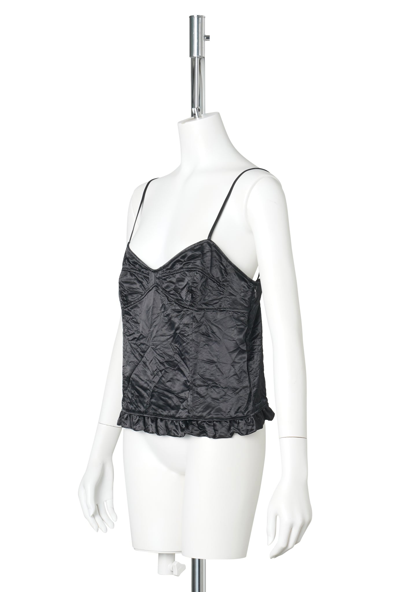 SLIP TOP W/ RUFFLE HEM / BLACK