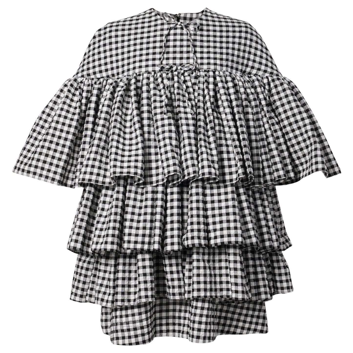 SHORT RUFFLE TIERED DRESS / BLACK/WHITE