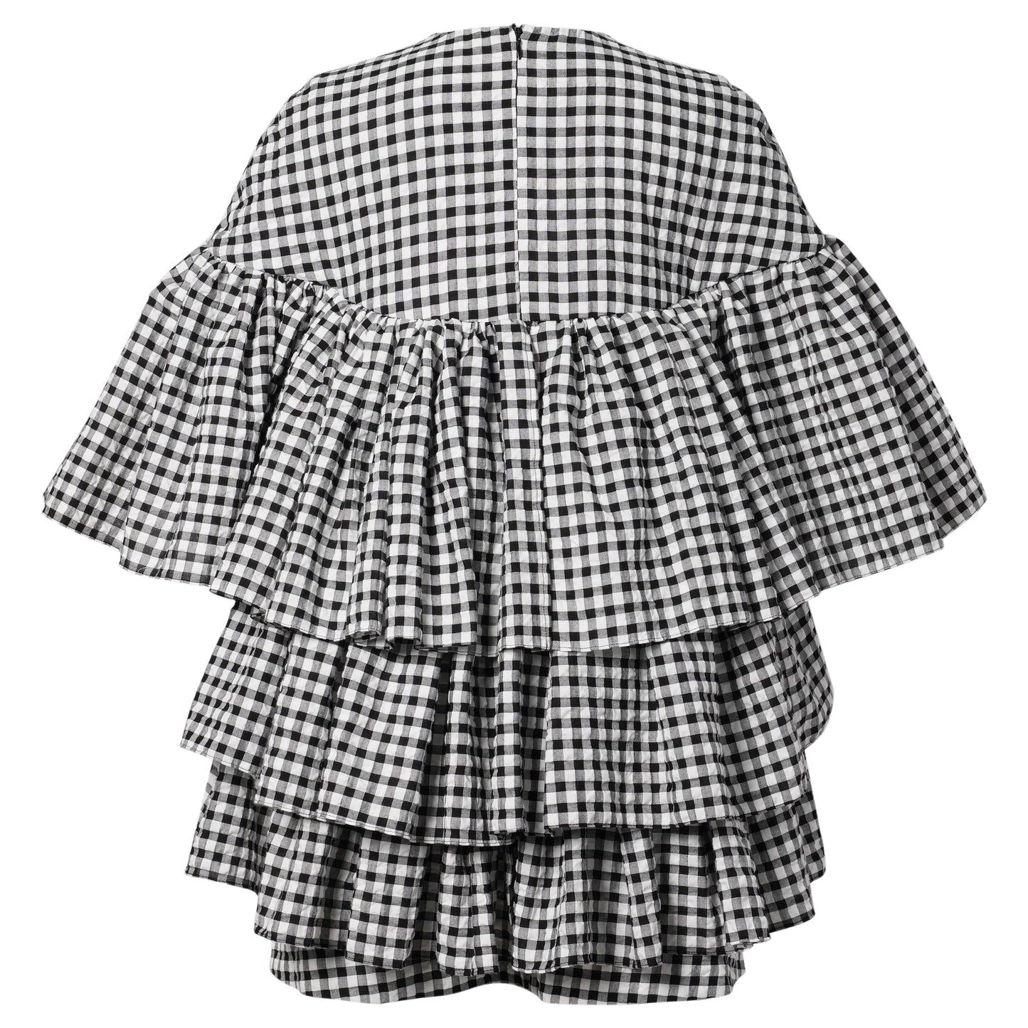 SHORT RUFFLE TIERED DRESS / BLACK/WHITE