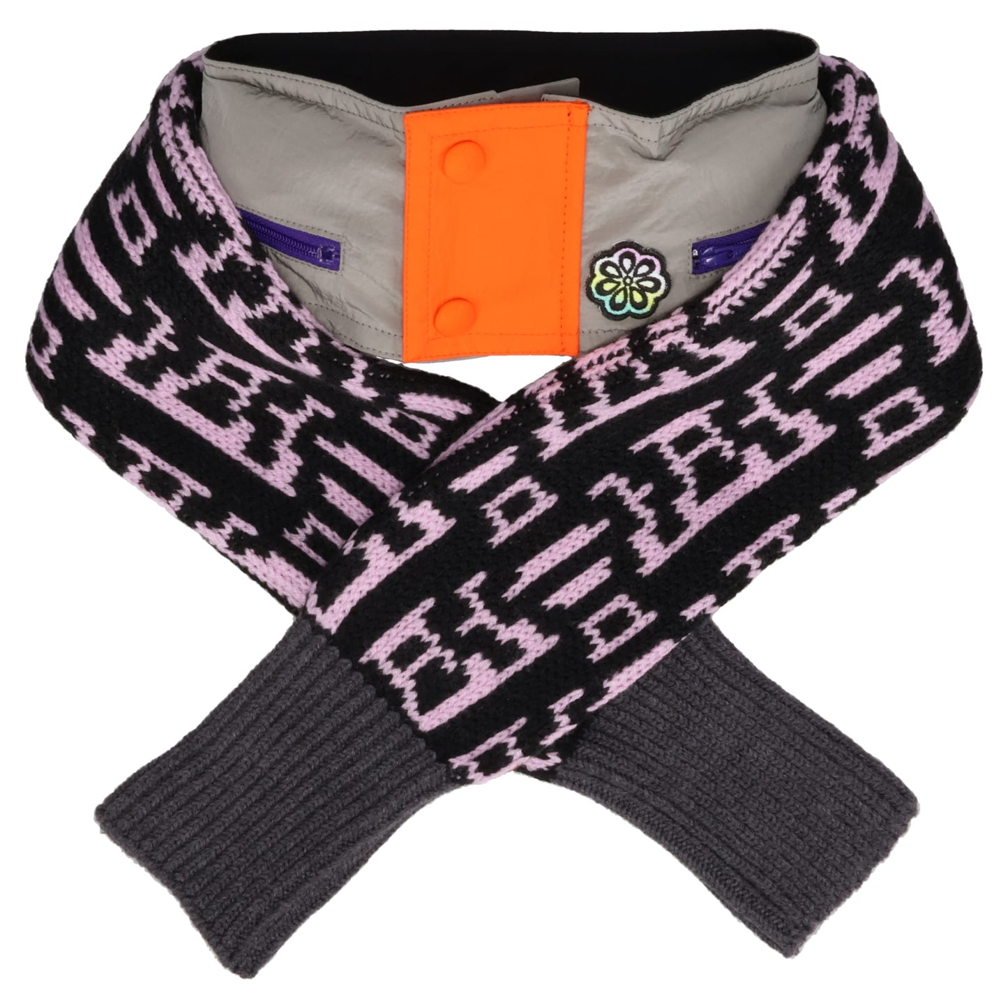 TURTLE NECK W/HOOD AND SCARF / GREY/BLACK PINK