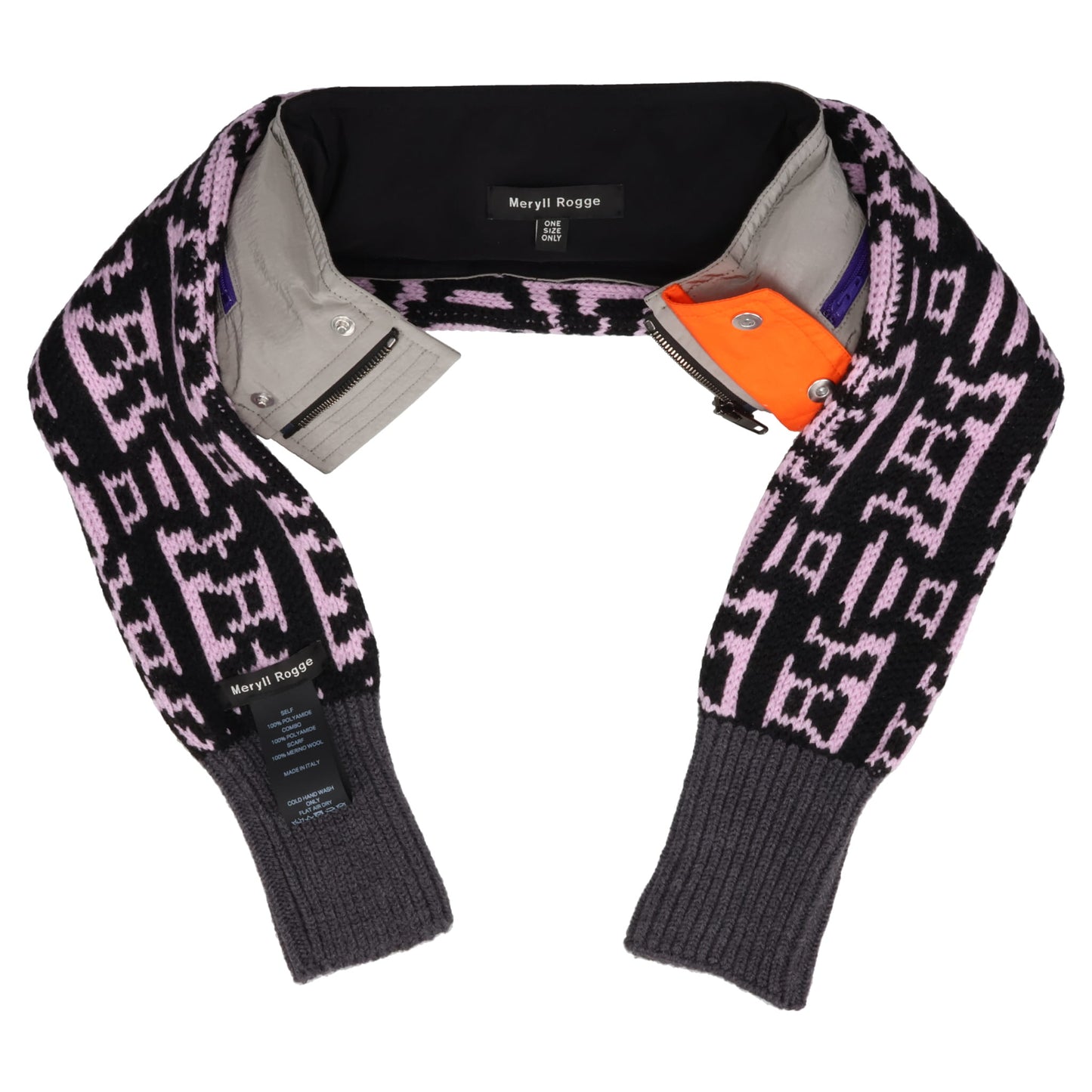 TURTLE NECK W/HOOD AND SCARF / GREY/BLACK PINK