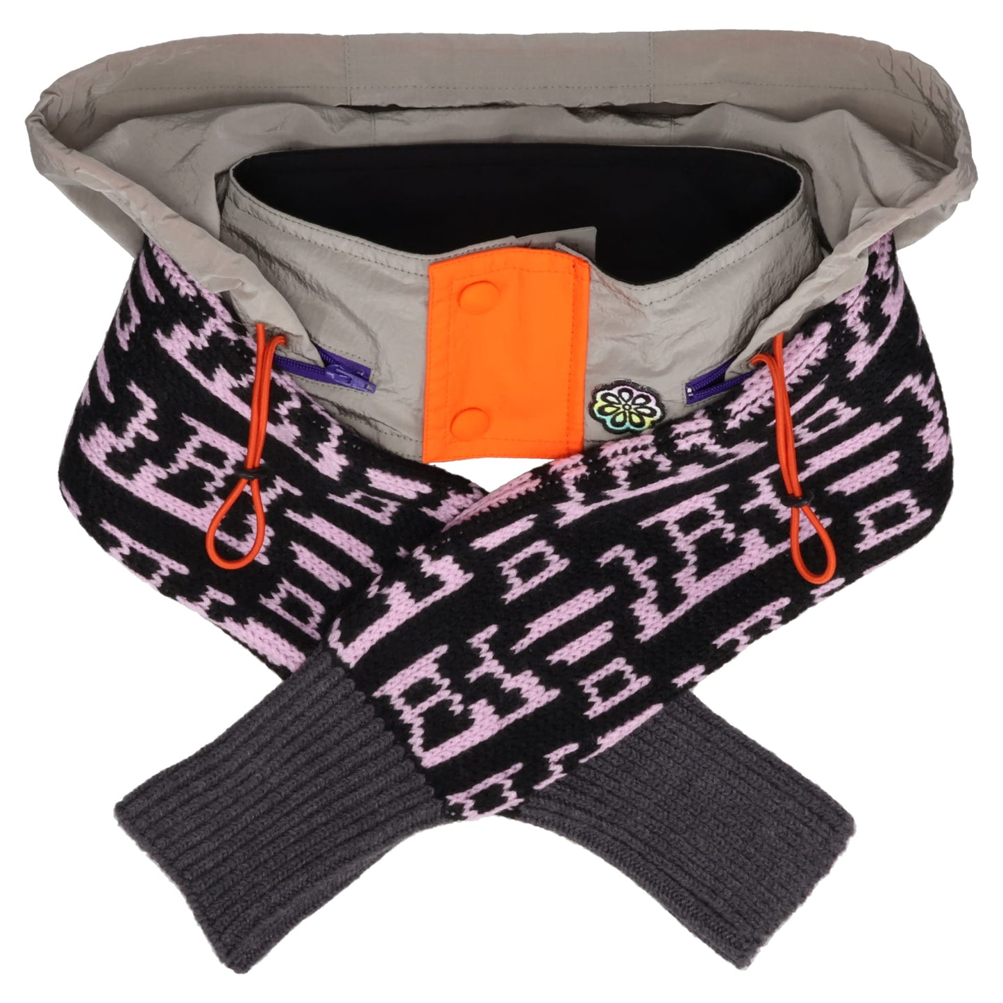 TURTLE NECK W/HOOD AND SCARF / GREY/BLACK PINK