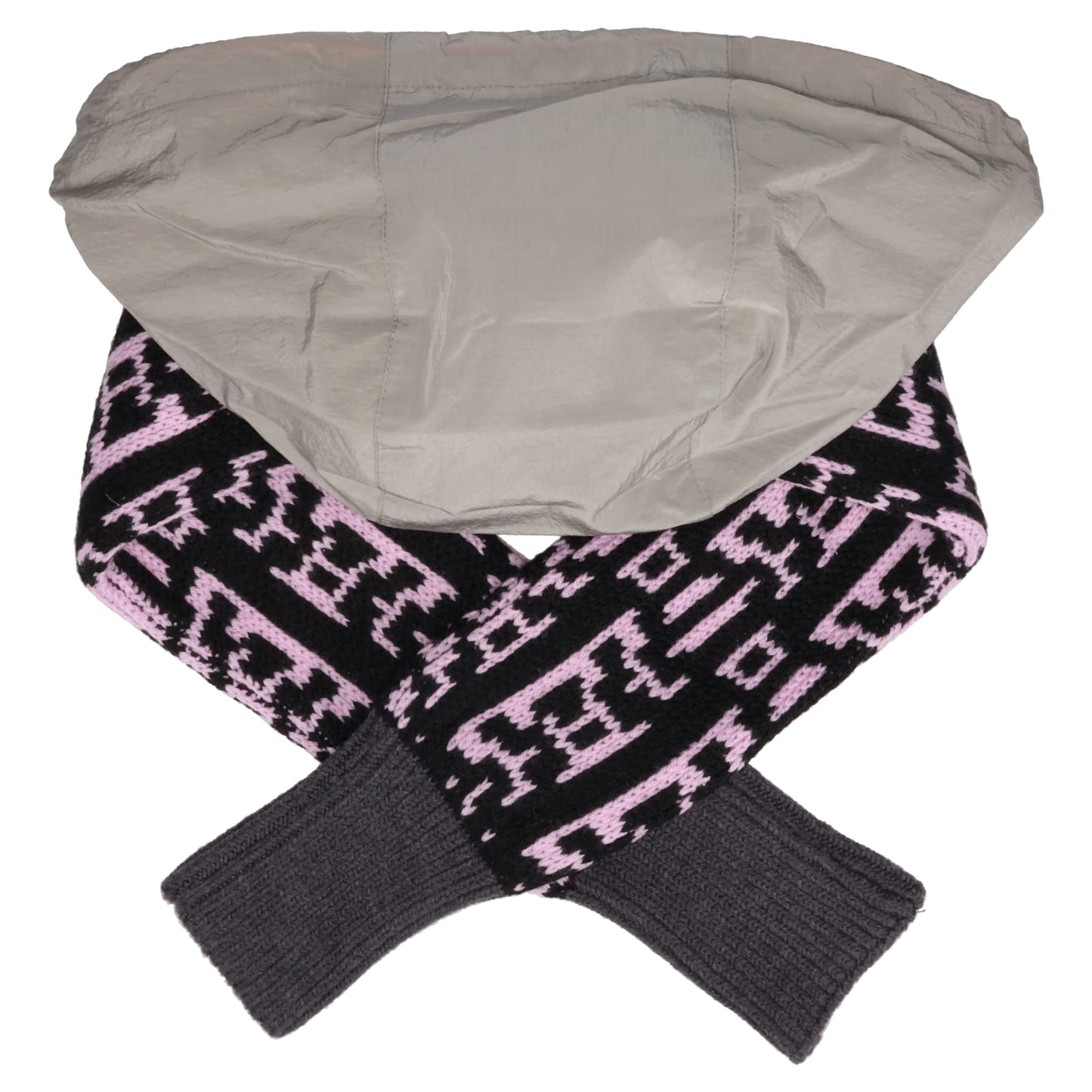 TURTLE NECK W/HOOD AND SCARF / GREY/BLACK PINK