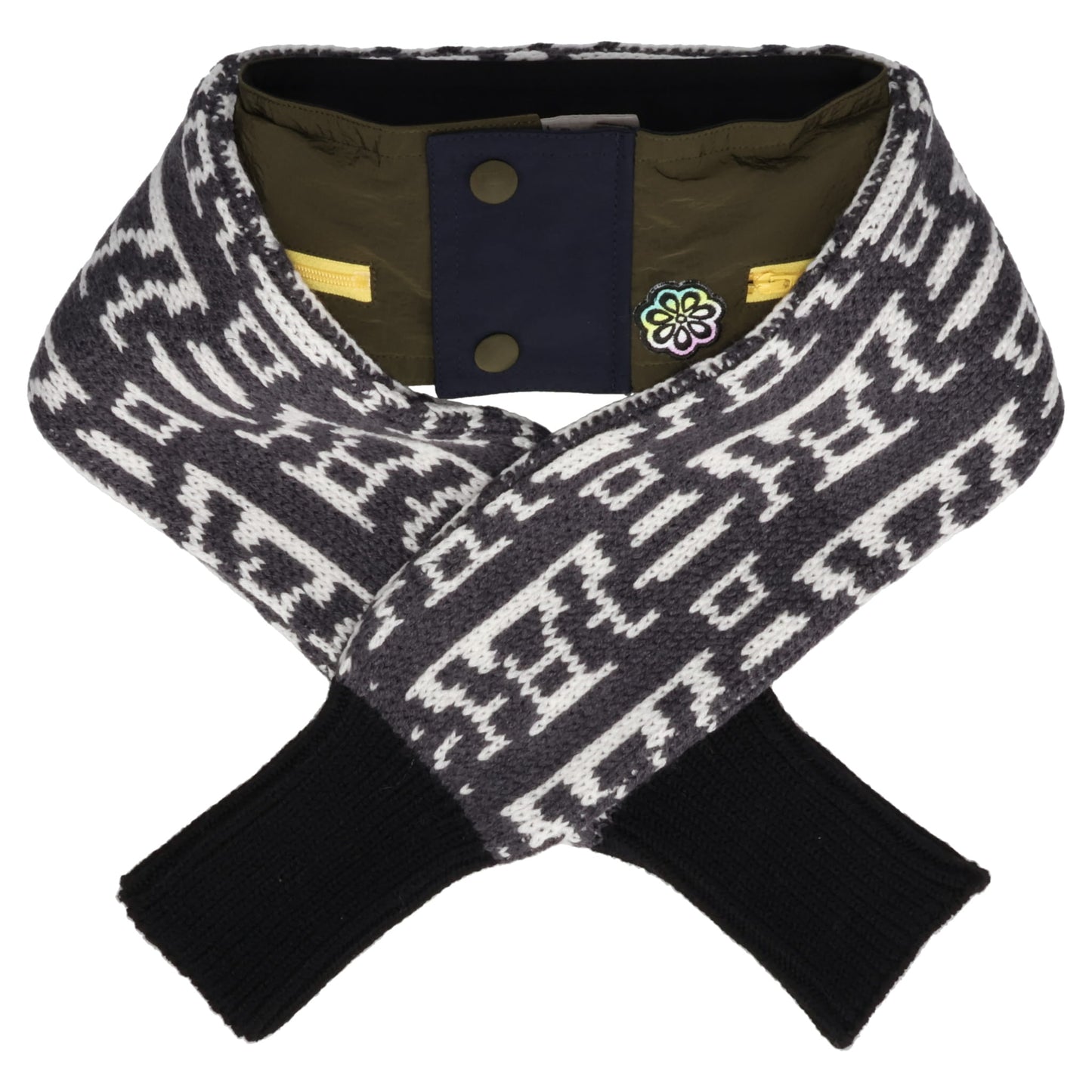 TURTLE NECK W/HOOD AND SCARF / KAKI/WHITE GREY