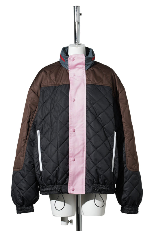 QUILTED TRACK BOMBER JACKET / BLACK BROWN