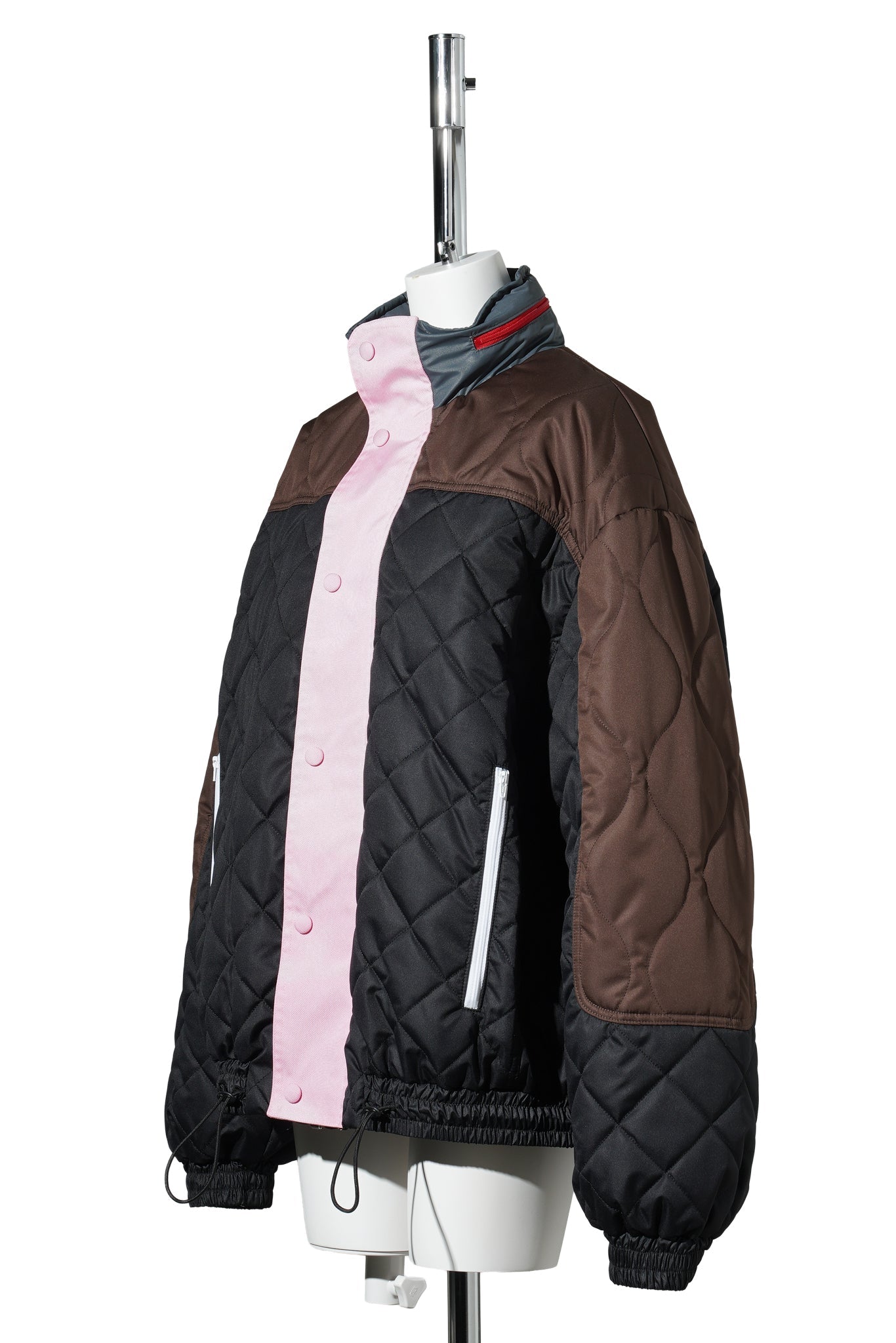 QUILTED TRACK BOMBER JACKET / BLACK BROWN