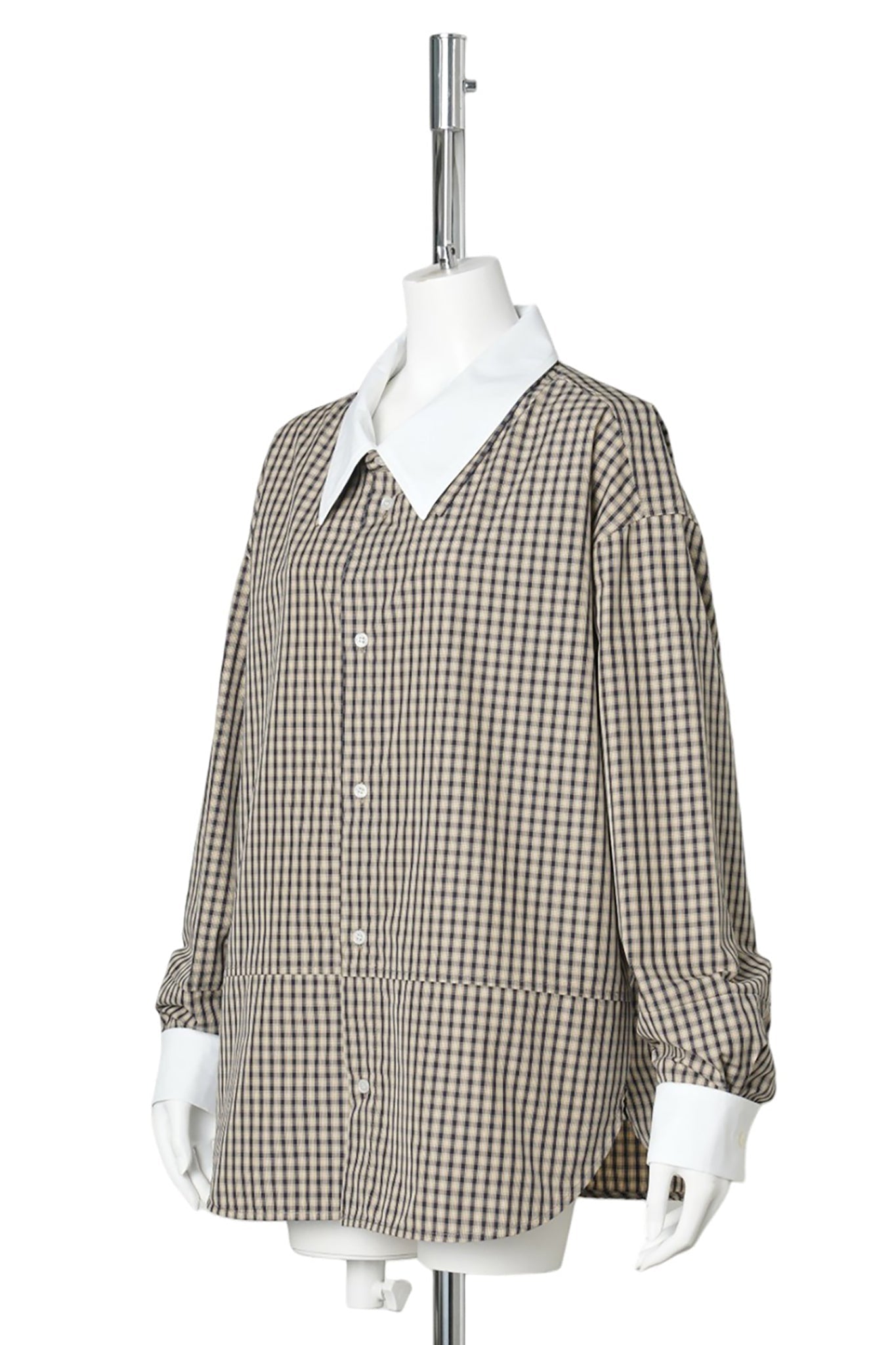 DOUBLE COLLAR SHIRT / SAND MULTI/WHITE