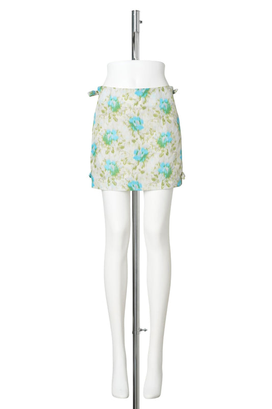 MINI SKIRT W/SIDE BOWS / GREEN/BLUE